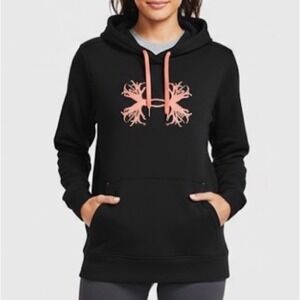 Under Armour Sweatshirt Womens XL Black Pink Antler Logo Fleece Pullover Hoodie